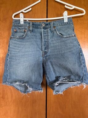 Levi's Distressed Mid-Blue Denim Cutoff Shorts